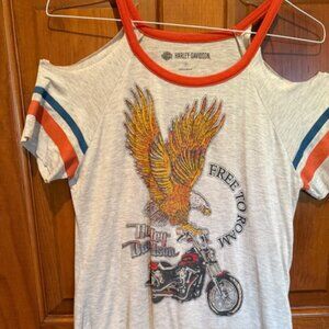 2019 Harley Davidson Womens Medium Off-Shoulder graphic tee